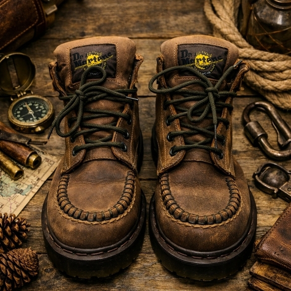 Dr. Martens Shoes - DR. MARTENS Womens Chunky Brown Leather Lace Boots. Worn 1 Time Size 5